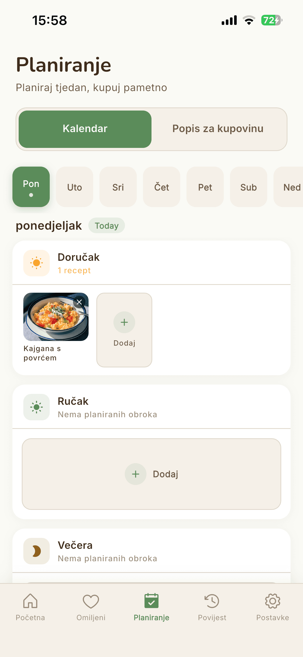 Tjedni plan obroka po danima
